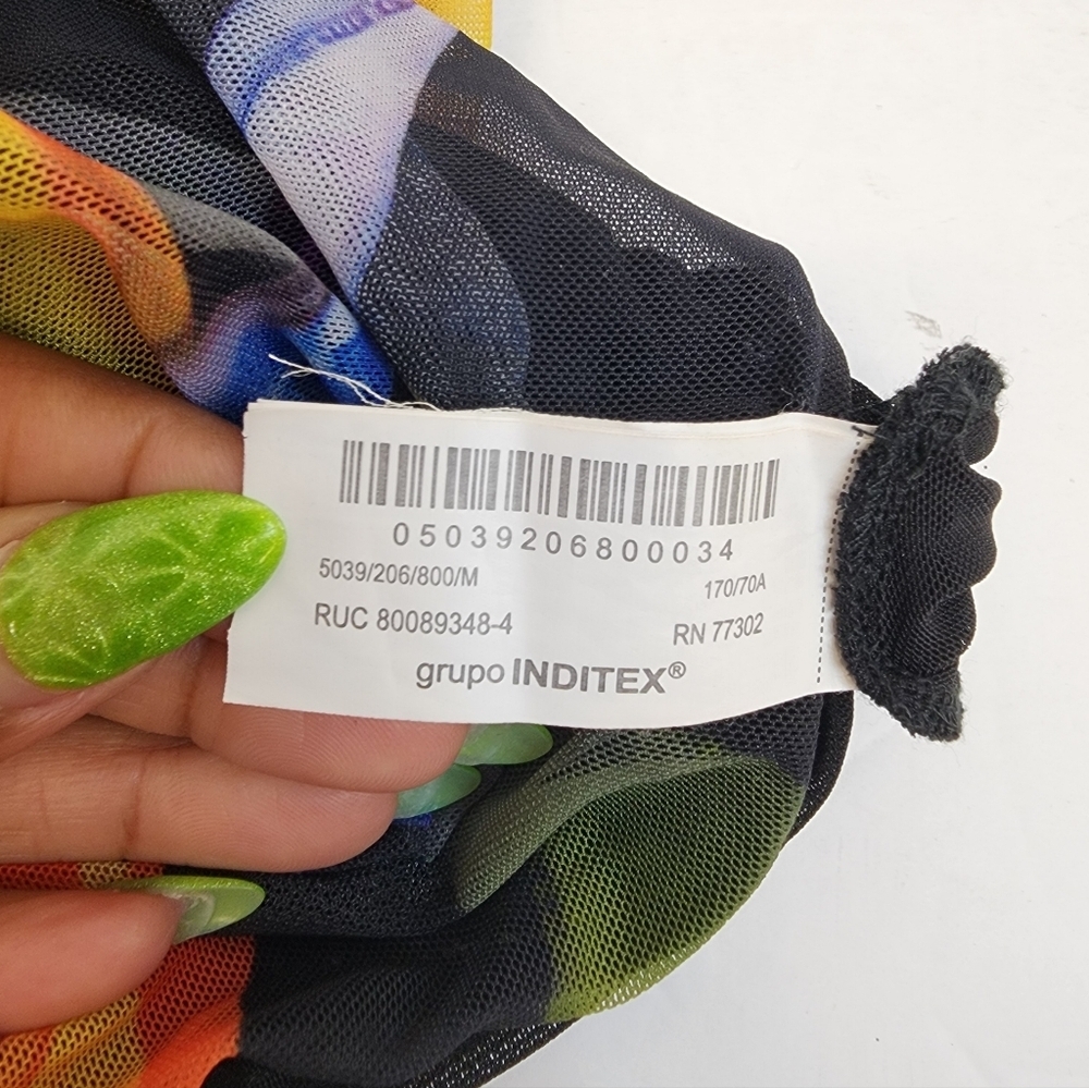 Zara Strapless Mesh Midi Dress Ruched Side Slit Multicolor Size Medium - Picture 8 of 10